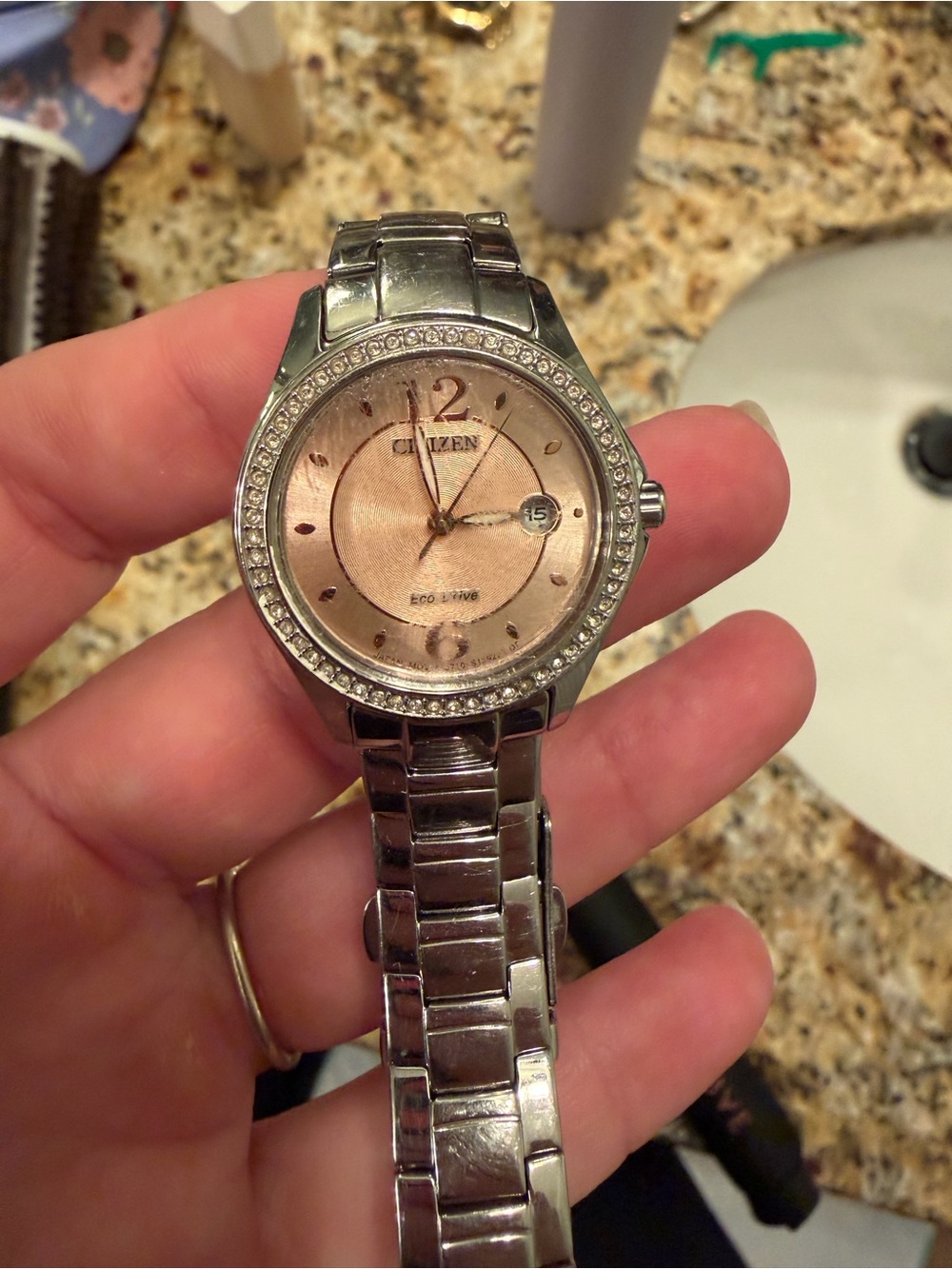 Citizen Silver Bracelet Watch with Rose Gold Dial